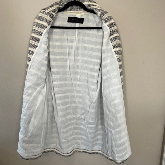 Zara Basic Coat Striped Knit Lightweight With Pockets 3/4 Sleeves Small - Picture 5 of 7